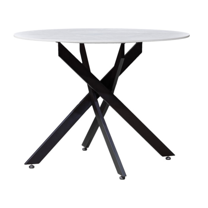 Table à manger ronde en céramique blanc marbré D.100cm - STONE