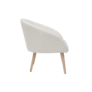 Fauteuil scandinave en tissu effet laine bouclée blanc cassé et bois clair OLIVIA