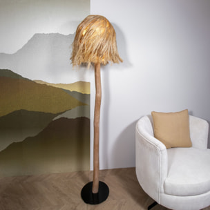 Lampadaire en bois de racine et abat jour en abaca h173cm  IBIZA