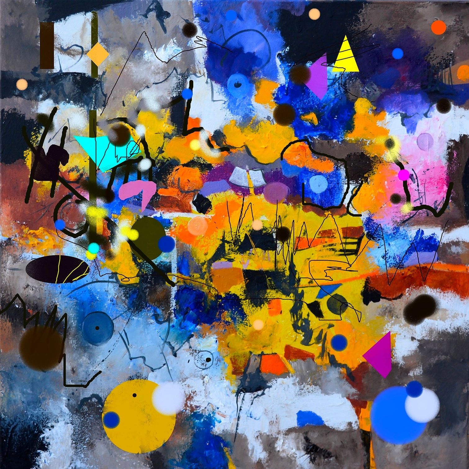 Tableau abstrait circle yellow blue Tableau alu Dibond