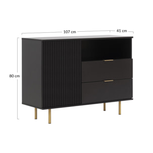 Monica - buffet - noir - 2 tiroirs, 1 porte et 1 niche - 107 cm - Noir