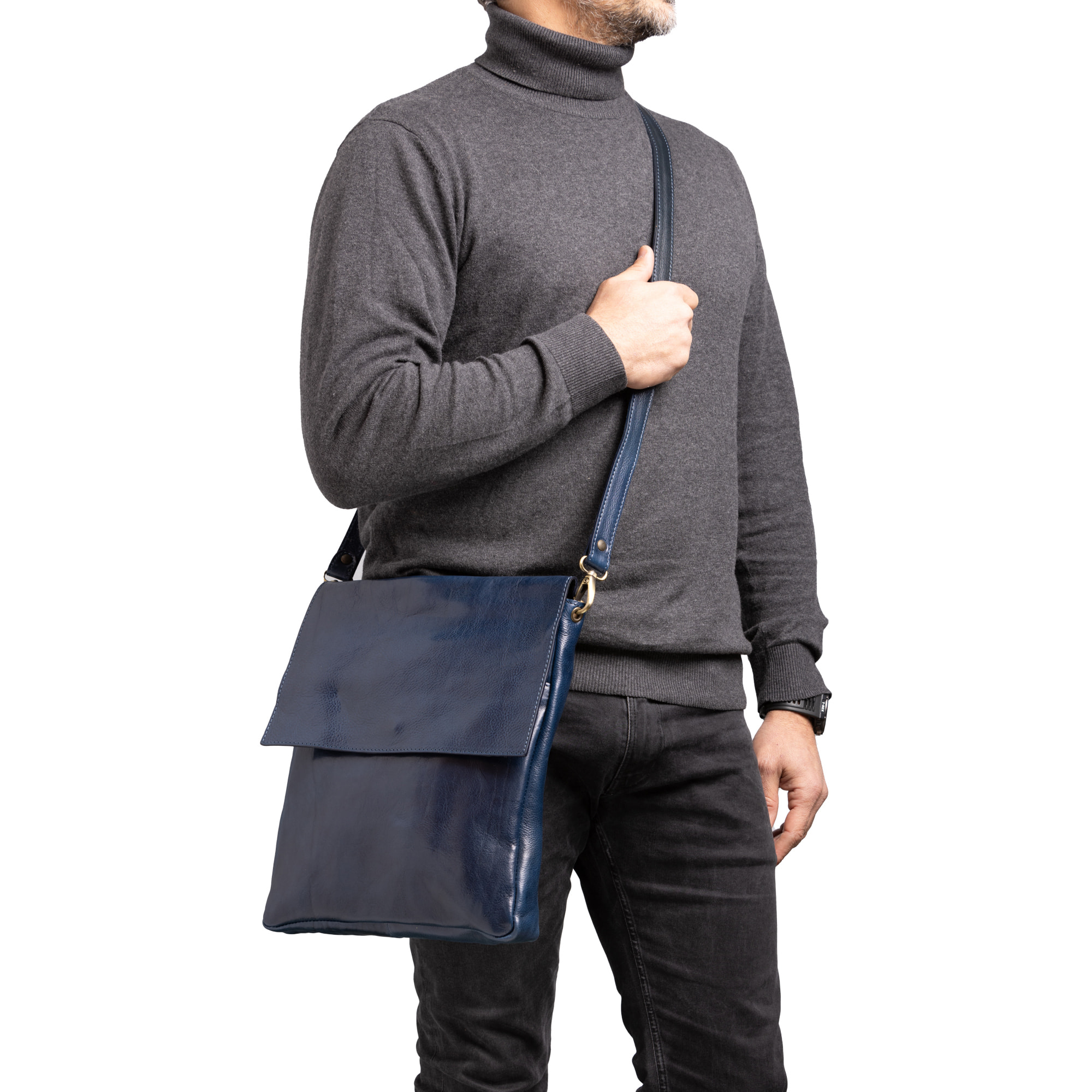 Borsa a tracolla  da uomo In Vera pelle Made in Italy 31x35x4 cm