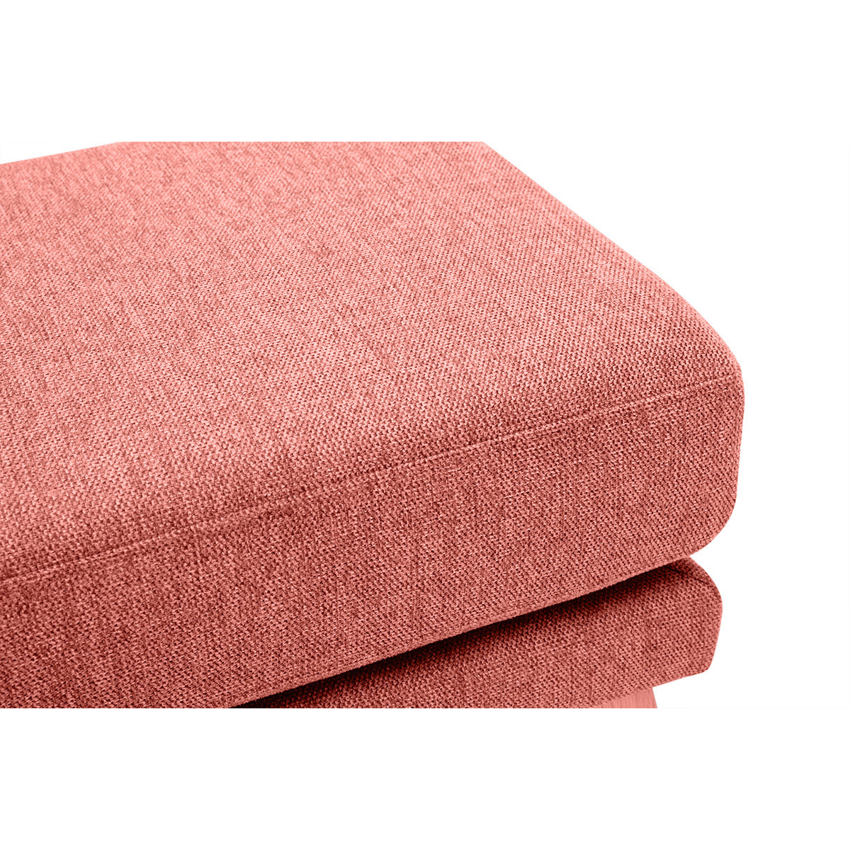 Pouf repose-pieds déhoussable scandinave en tissu effet velours texturé terracotta et bois clair OSLO