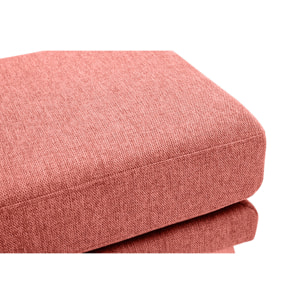 Pouf repose-pieds déhoussable scandinave en tissu effet velours texturé terracotta et bois clair OSLO