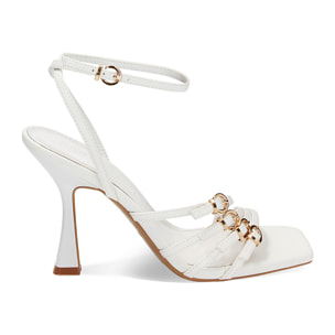 Sandali bianchi con fibbie, tacco 9,5 cm