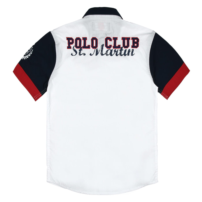 Camicia popeline button down a maniche corte Polo Club St Martin Bianco
