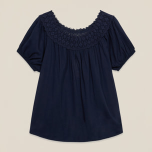 Oltre - Blusa de muselina con encaje - Azul