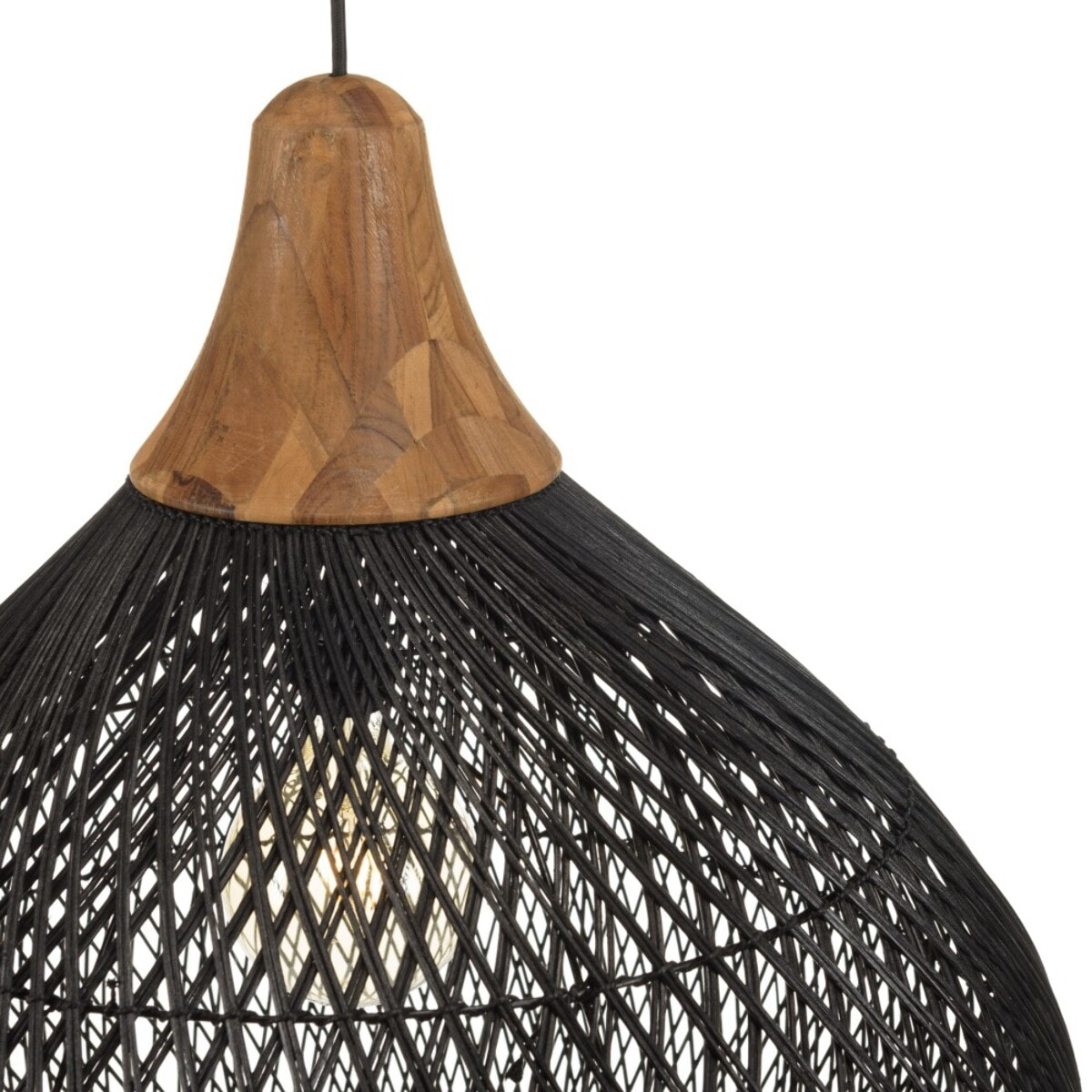 SIXTINE - Suspension 'cloche' 68x68cm en rotin couleur noire et teck