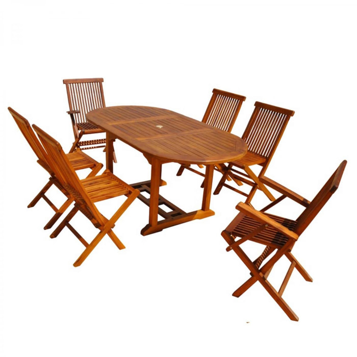 Salon de jardin Teck huilé 6 pers - Table ovale 4 chaises 2 fauteuils NARRA