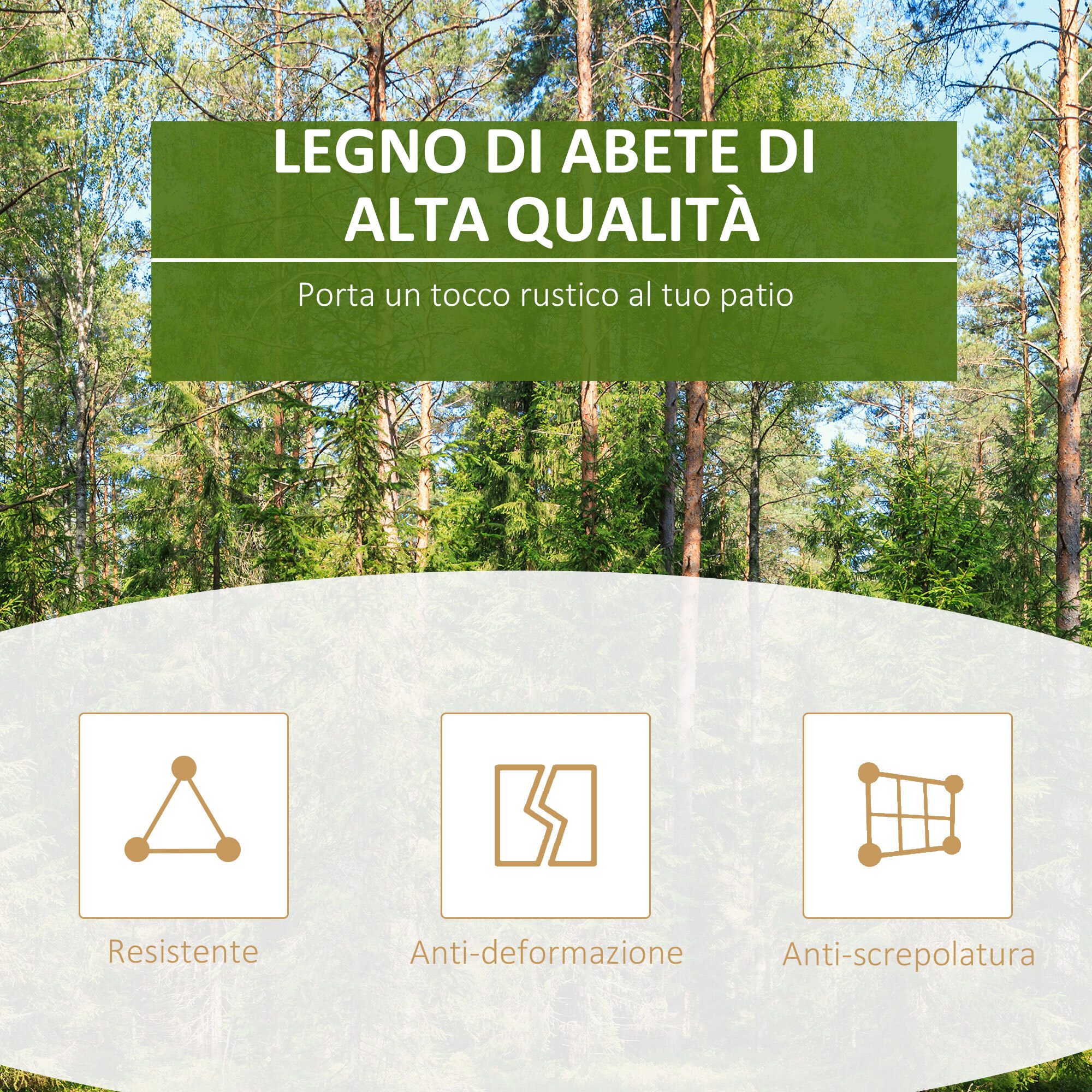 Outsunny Set 2 Pz Mobili da Giardino con Sedia a Dondolo e Tavolino Pieghevole in Legno di Abete