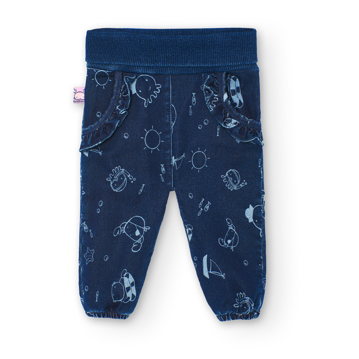 PantalÃ³n denim estampado niÃ±a reciÃ©n nacida, azul marino