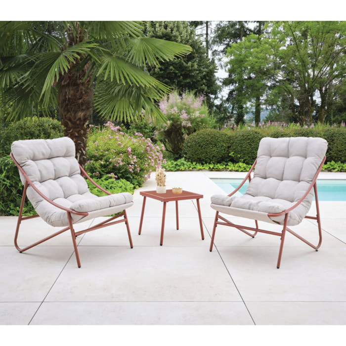 Salon de jardin en acier - 2 places - terracotta - LEMAN