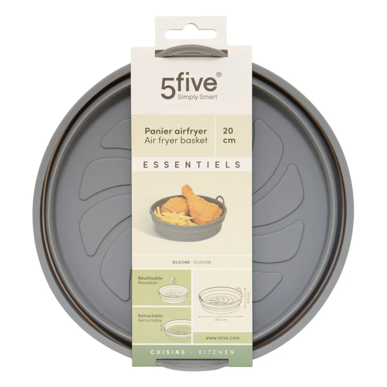 Panier Airfryer Essentiels 21x22x6,5cm gris en silicone