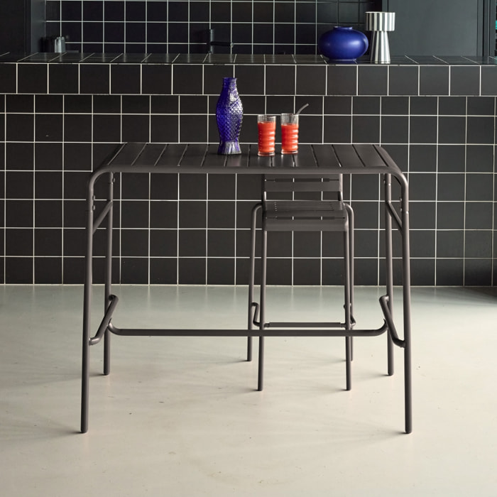 Table haute de jardin métal 4 places. anthracite. 120 x 70 x 95cm