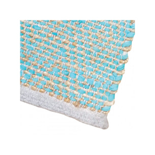 Tapis rectangulaire bleu en cuir et chanvre 120x180cm - BERBERE