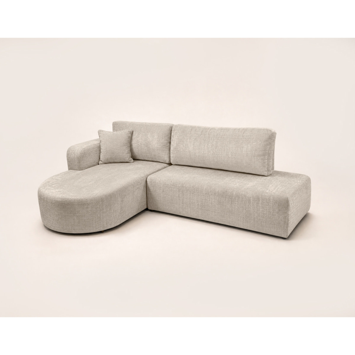Miro - Canapé d'angle gauche 4 places convertible avec coffre en velours texturé - Beige