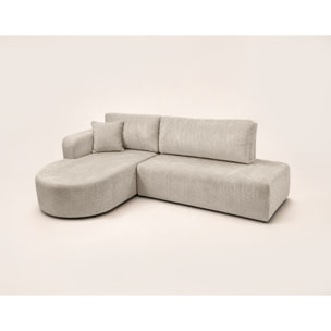 Miro - Canapé d'angle gauche 4 places convertible avec coffre en velours texturé - Beige