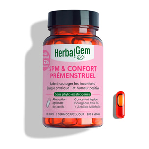 Herbalgem- Complément alimentaire SPM & confort menstruel - Bio - 30 GELULES