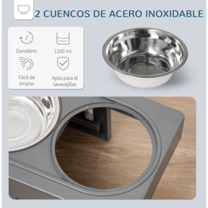 Comedero Elevado para Perros con 2 Platos Desmontables Ajustable 44x27,7x28cm