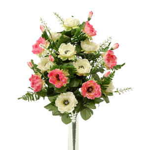 Bouquet Composto Di 14 Fiori Di Anemone. Altezza 46 Cm - Pezzi 3 - 23X46X11cm - Colore: Rosa - Bianchi Dino - Fiori Artificiali