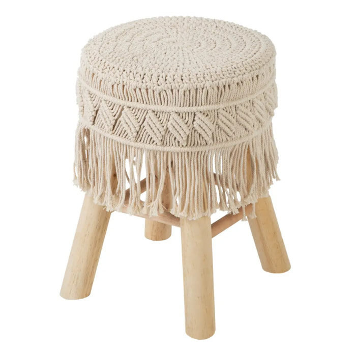 Tabouret macramé et bois