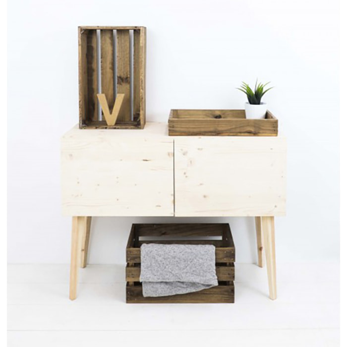 Coffret en bois massif ton chêne moyen foncé Hauteur: 17.5 Longueur: 49 Largeur: 29.5