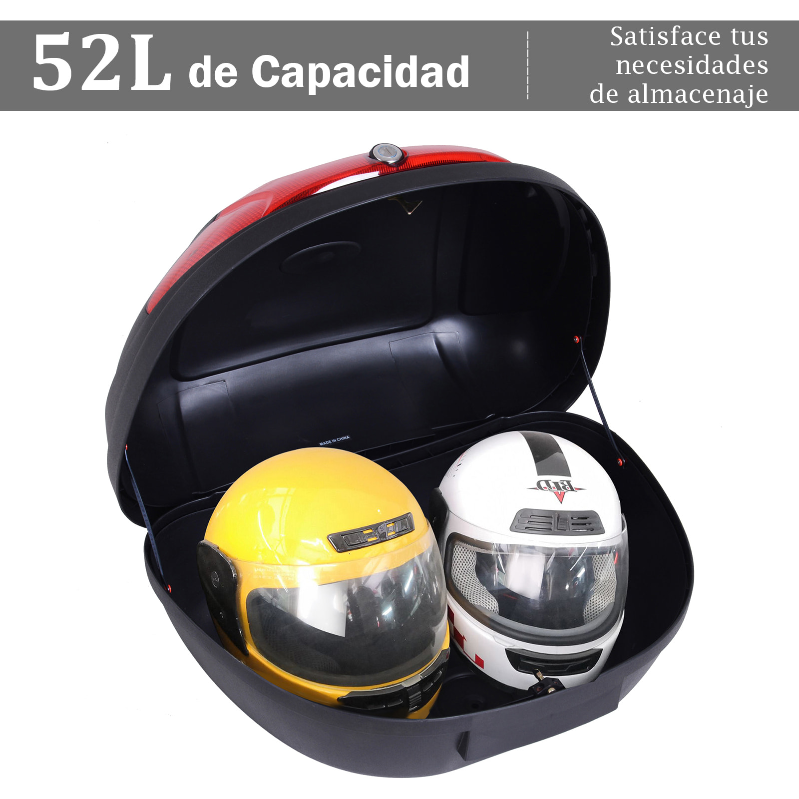 Baúl de Moto Universal 52L con LLaves y Accesorios Topcase Caja de Moto