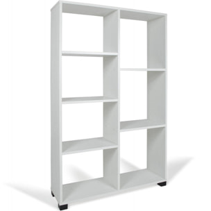 Libreria asimmetrica a 7 ripiani, Scaffale per libri e documenti, Libreria portaoggetti da ufficio, Made in Italy, cm 90x24xh99, colore Rovere sbiancato