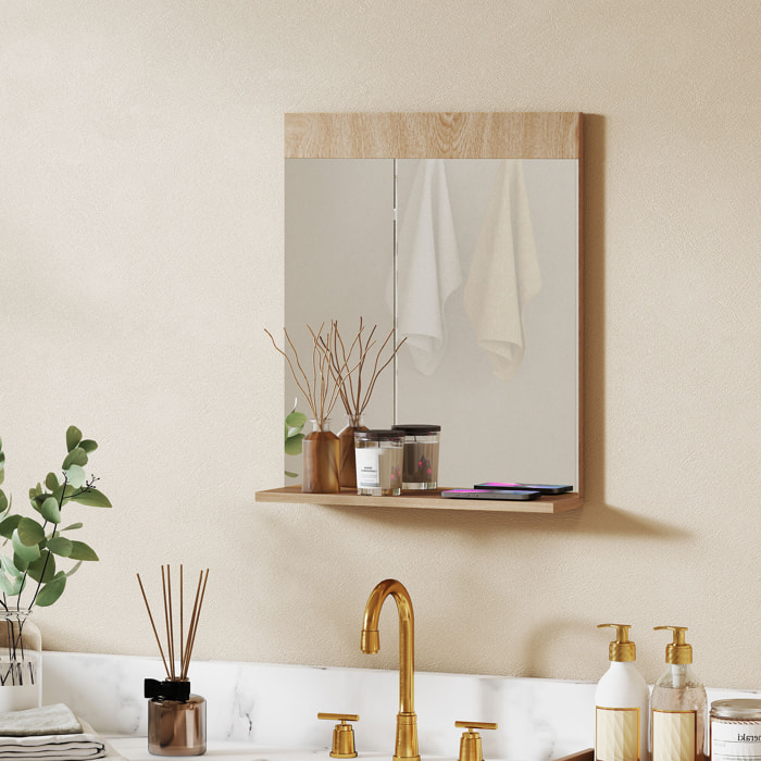 Espejo de Baño Espejo de Pared con Estante Abierto Espejo para Entrada Pasillo 50x12x60 cm Roble