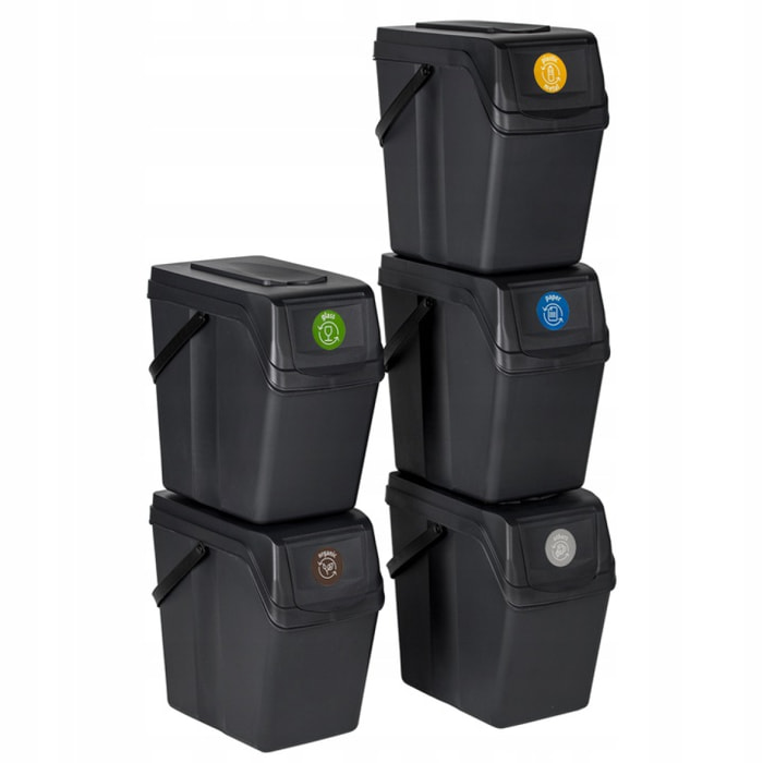 Juego de 5 cubos de reciclaje 125L Prosperplast Sortibox de plastico en color antracita