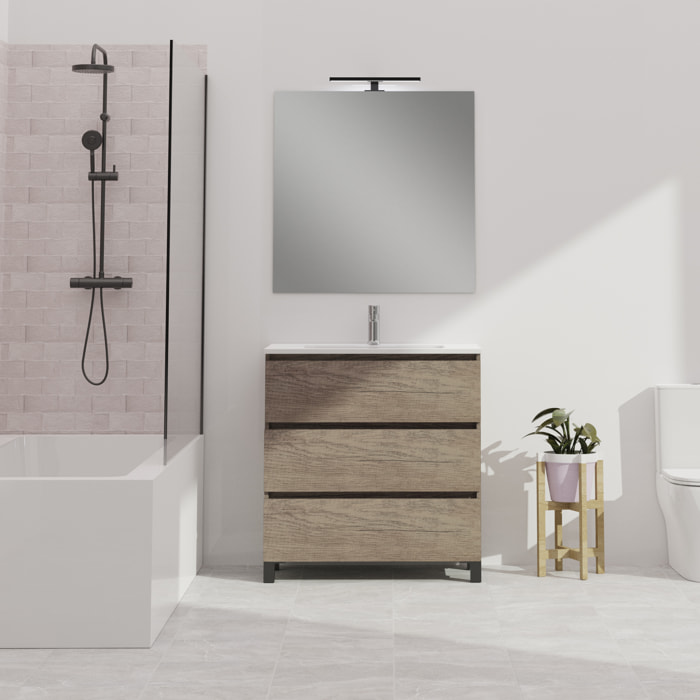 Conjunto de baño Wink | 90 cm Nebraska | Tres cajones | Lavabo encastrado | No incluye espejo | Mueble montado | Alday