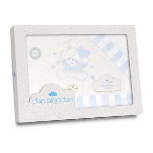 Triptico Coche Franela D. Algodon Oso Corazones Bco/Azul