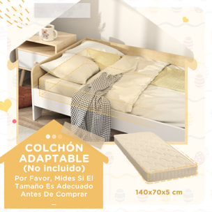 Cama para Niños de +3 Años 140x70 cm Cama Infantil de Madera Carga 80 kg para Dormitorio Blanco y Natural