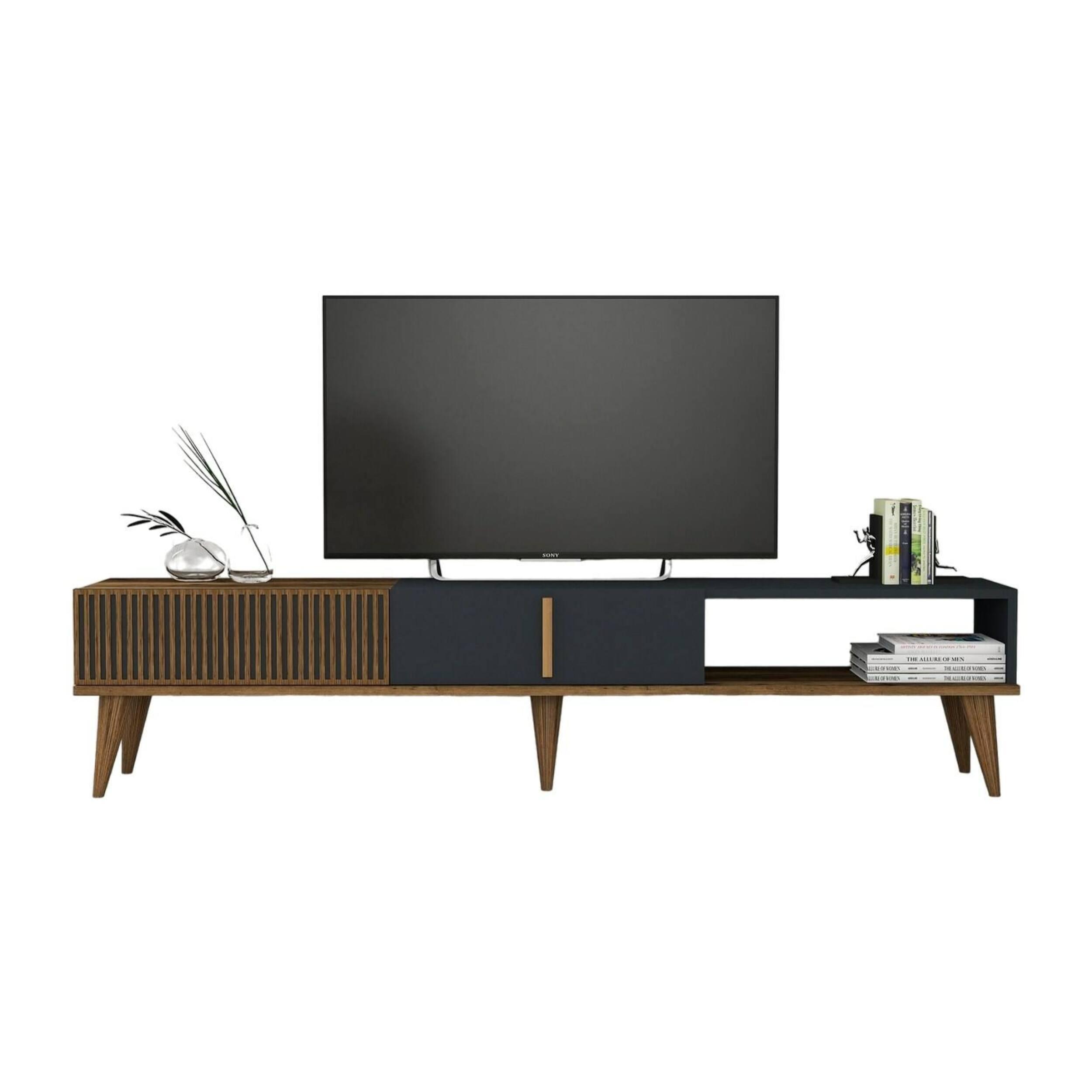 Mobile porta TV Dfirican, Credenza da soggiorno, Armadio basso per TV, Base parete attrezzata, 180x35h40 cm, Noce e Antracite