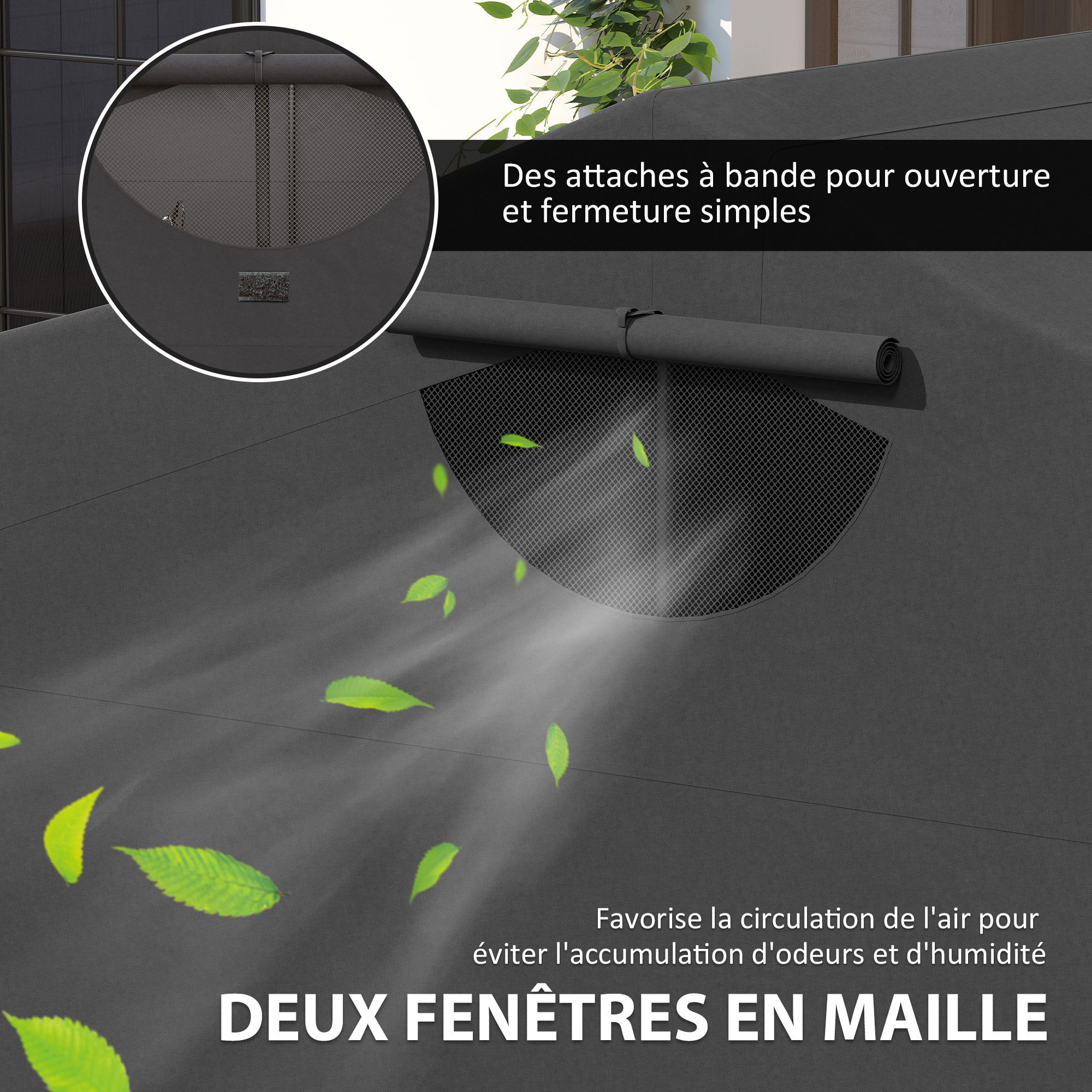 Abri moto extérieur pliable housse imperméable 3 couches support métal 2 fenêtres enroulables noir