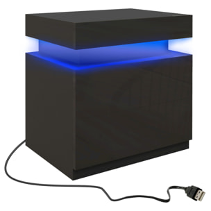 Mesita de Noche con Luces LED Mesilla de Noche con 2 Cajones y Control Remoto Mesa de Noche para Dormitorio Salón 45x35x52 cm