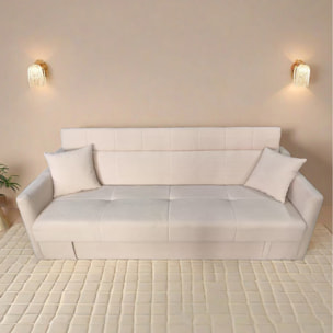 BAKAR Canapé convertible avec coffre en velours cotelé beige 3 places