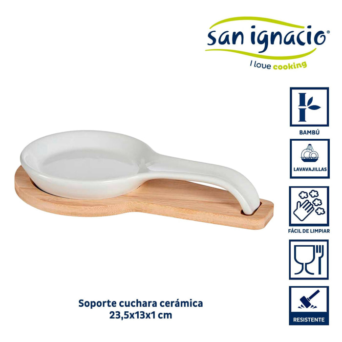 Soporte cuchara ceramica con base bambu colección vessia