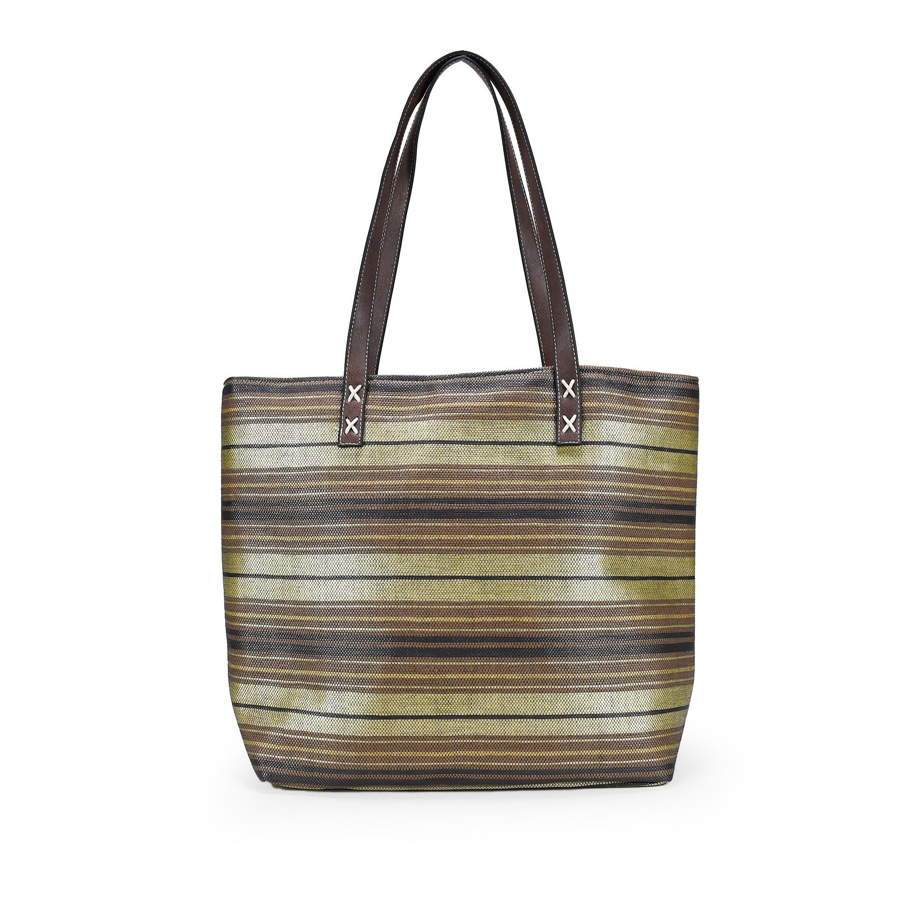 Bolso de playa con rayas multicolor en rafia