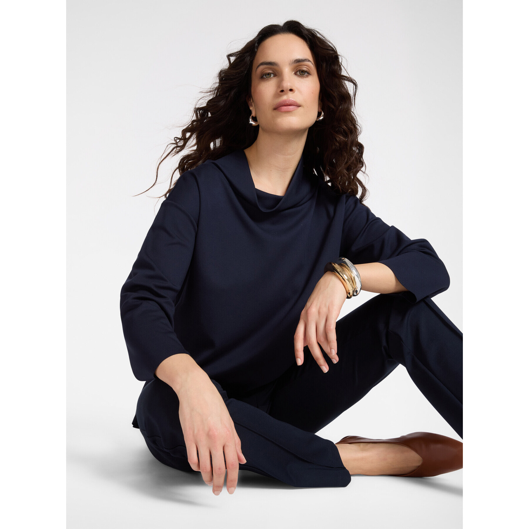 Elena Mirò - Camiseta con cuello suave - Azul