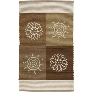 Tappeto SUMMER BEIGE disegno sole e fiori 100% cotone annodati a mano, passatoia stuoia cucina multiuso lavabile