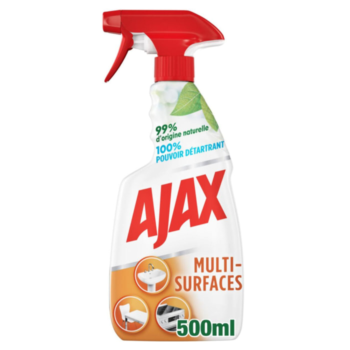 Pack de 12 - Ajax - Nettoyant Ménager Multi Surfaces Multi-Usages Spray - 500ml