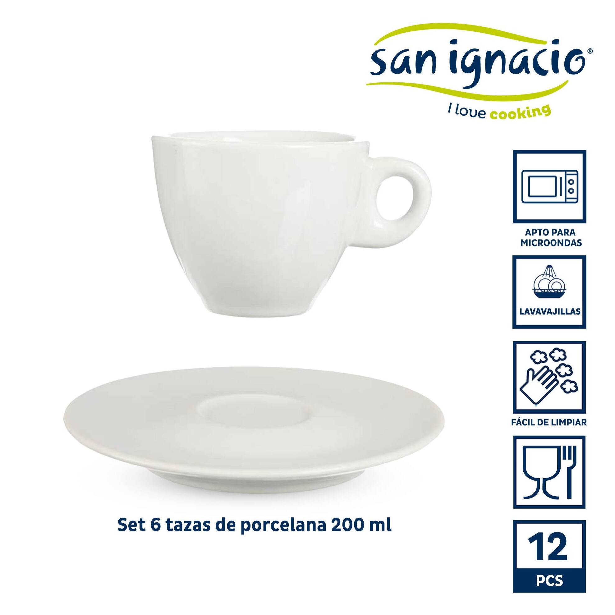 Set 6 tazas cafe porcelana blanca c plat colección vessia