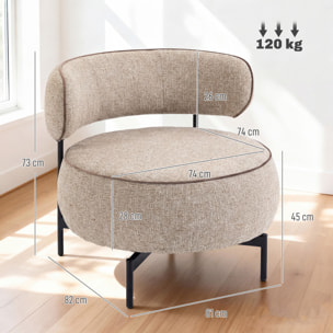 Butaca de Salón con Asiento Giratorio, Sillón de Salón, Tapizado en Lino, con Asiento Amplio, Acolchado Grueso, Patas de Metal para Dormitorio, Lectura, Beige