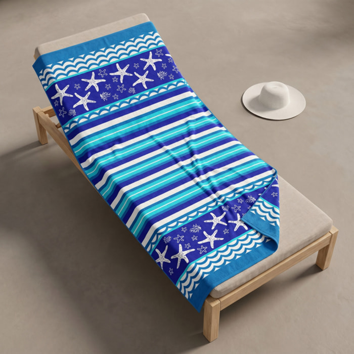 Telo mare in spugna jacquard, 90x165 cm, 100% cotone egiziano, morbido e super assorbente, asciugamano spiaggia grande con fantasia marina colorata, resistente e certificato OEKO-TEX, ideale per mare piscina e viaggio