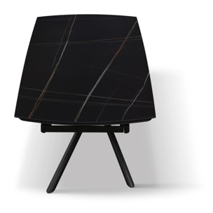 Tavolo BONIFACIO in ceramica nero Sahara e base in metallo verniciato nero, allungabile 160x90 cm - 240x90 cm