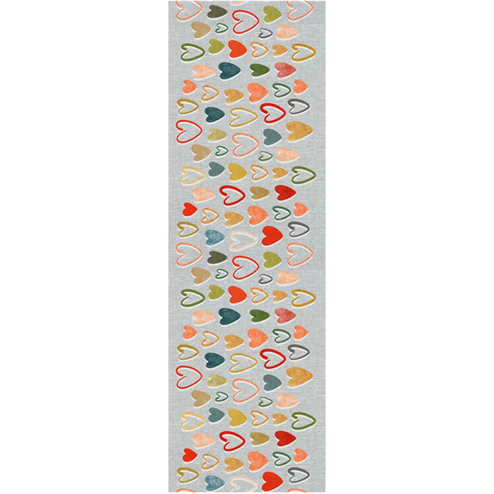 Passatoia tappeto cucina bagno ingresso multiuso, disegno cuori multicolore