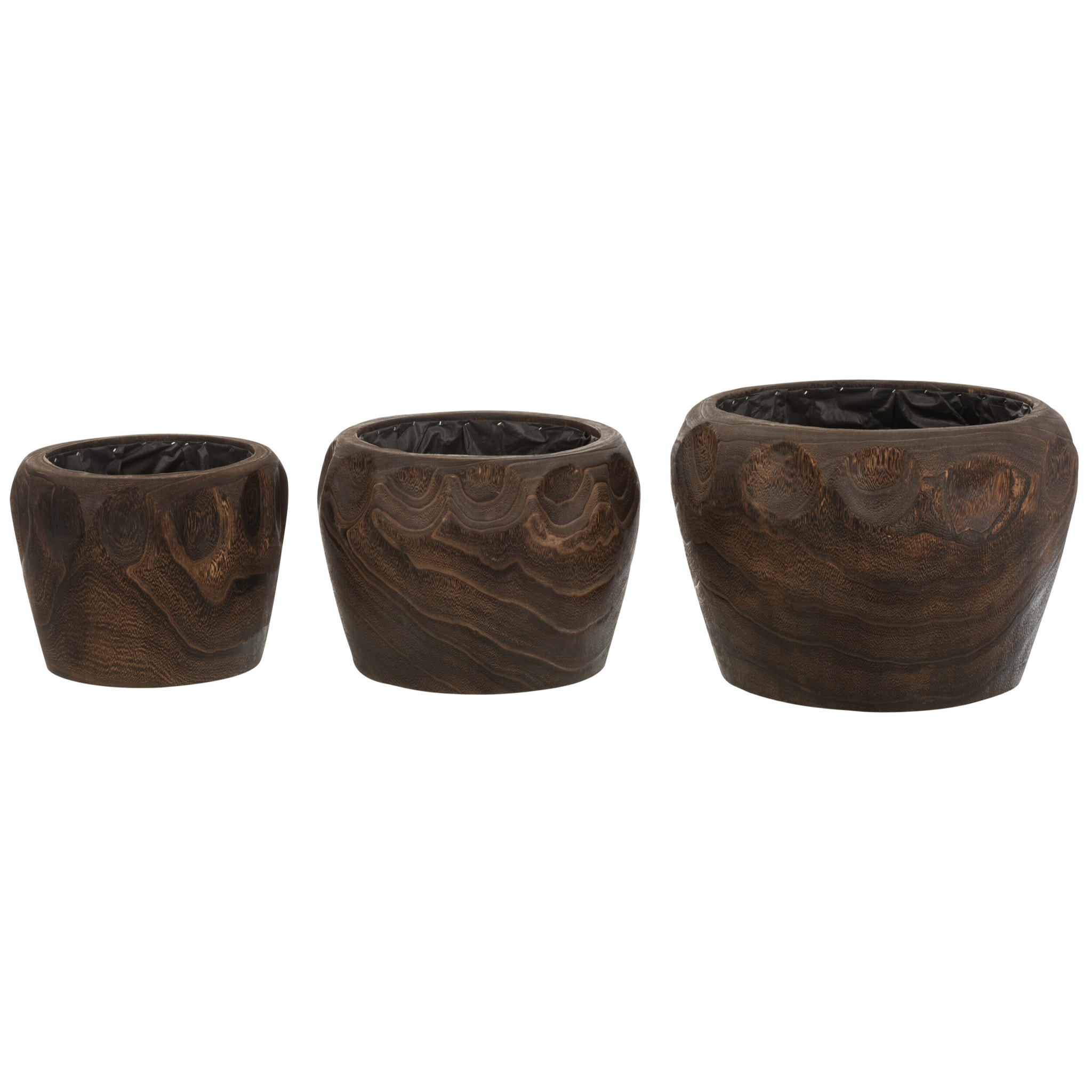 J-Line cache-pot Thibo - bois/plastique - marron foncé - large - Ø 35 cm