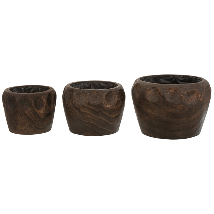 J-Line cache-pot Thibo - bois/plastique - marron foncé - large - Ø 35 cm