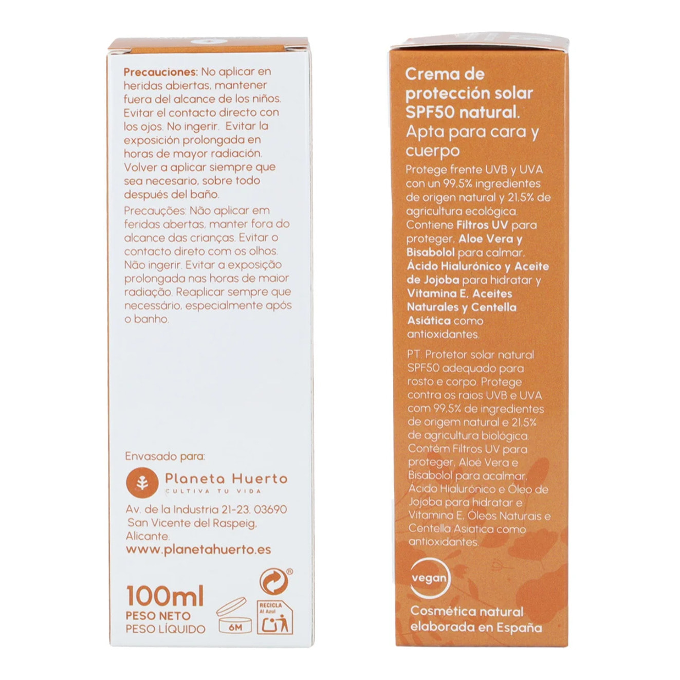 Crema de protección solar 100% mineral SPF50 Planeta Huerto 100 ml